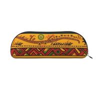 YKLJG Abstract African National Pattern Print Leather Pencil Case with Gold Zipper, PVC Half-Circle Stationery Pouch Organizer for School Office Travel