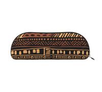 YKLJG African Mud Cloth Tribal 1 Print Leather Pencil Case with Gold Zipper, PVC Half-Circle Stationery Pouch Organizer for School Office Travel