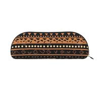YKLJG African Mud Cloth Tribal Print Leather Pencil Case with Gold Zipper, PVC Half-Circle Stationery Pouch Organizer for School Office Travel