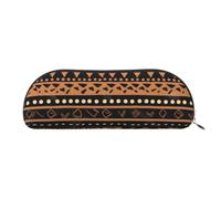 YKLJG African Mud Cloth Tribal Print Leather Pencil Case with Silver Zipper, PVC Half-Circle Stationery Pouch Organizer for School Office Travel