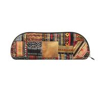 YKLJG African Textile Patchwork Print Leather Pencil Case with Gold Zipper, PVC Half-Circle Stationery Pouch Organizer for School Office Travel