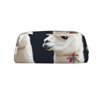 YKLJG Alpaca Llama Print Leather Pencil Case with Gold Zipper, PVC Stylish Stationery Pouch Organizer for School, Office, or Travel