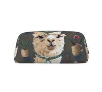 YKLJG Alpaca Llama Print Leather Pencil Case with Silver Zipper, PVC Stylish Stationery Pouch Organizer for School, Office, or Travel