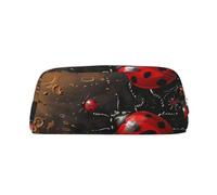 YKLJG Art Ladybug Tracks Print Leather Pencil Case with Silver Zipper, PVC Stylish Stationery Pouch Organizer for School, Office, or Travel