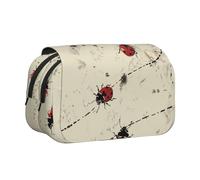 YKLJG Art Ladybug Tracks Print Print Flip-Top Pencil Case Pen Organiser with 2 Zipper Compartments, Large Capacity Makeup Bags for School, Travel & Office