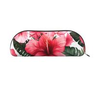 YKLJG Beautiful Hibiscus Flower Print Leather Pencil Case with Gold Zipper, PVC Half-Circle Stationery Pouch Organizer for School Office Travel