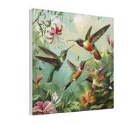 YKLJG Beautiful Hummingbirds Printed Canvas Wall Art 40x40 CM - Square Decorative Artworks Pictures Print Painting Framed Artwork for Bedroom, Living Room & Office