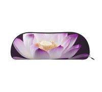 YKLJG Beautiful Purple Lotus Flower Print Leather Pencil Case with Silver Zipper, PVC Half-Circle Stationery Pouch Organizer for School Office Travel