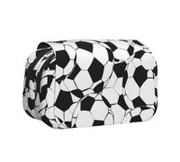 YKLJG Black and White Soccer Ball Pattern Print Flip-Top Pencil Case Pen Organiser with 2 Zipper Compartments, Large Capacity Makeup Bags for School, Travel & Office