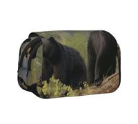 YKLJG Black Bears Print Flip-Top Pencil Case Pen Organiser with 2 Zipper Compartments, Large Capacity Makeup Bags for School, Travel & Office