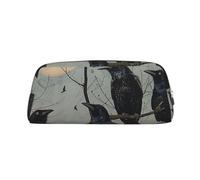 YKLJG Black Crow Birds Print Leather Pencil Case with Silver Zipper, PVC Stylish Stationery Pouch Organizer for School, Office, or Travel