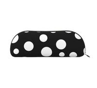 YKLJG Black & White Big Dot Print Leather Pencil Case with Gold Zipper, PVC Half-Circle Stationery Pouch Organizer for School Office Travel