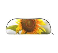 YKLJG Bloom Sunflower Print Leather Pencil Case with Gold Zipper, PVC Half-Circle Stationery Pouch Organizer for School Office Travel