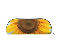 YKLJG Bloom Sunflowers Print Leather Pencil Case with Gold Zipper, PVC Half-Circle Stationery Pouch Organizer for School Office Travel