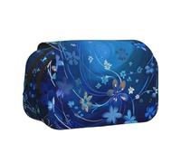 YKLJG Blue Mini Flower Swirl Print Flip-Top Pencil Case Pen Organiser with 2 Zipper Compartments, Large Capacity Makeup Bags for School, Travel & Office