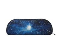 YKLJG Blue Shining Star Print Leather Pencil Case with Silver Zipper, PVC Half-Circle Stationery Pouch Organizer for School Office Travel