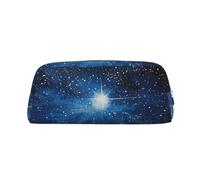 YKLJG Blue Shining Star Print Leather Pencil Case with Silver Zipper, PVC Stylish Stationery Pouch Organizer for School, Office, or Travel