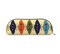 YKLJG Bohemia Style Traditional African Pattern Print Leather Pencil Case with Silver Zipper, PVC Half-Circle Stationery Pouch Organizer for School Office Travel