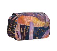 YKLJG Bright Mushrooms Print Flip-Top Pencil Case Pen Organiser with 2 Zipper Compartments, Large Capacity Makeup Bags for School, Travel & Office