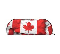 YKLJG Canadian Flag Print Leather Pencil Case with Gold Zipper, PVC Half-Circle Stationery Pouch Organizer for School Office Travel