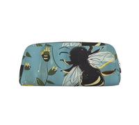 YKLJG Cartoon Bees Print Leather Pencil Case with Gold Zipper, PVC Stylish Stationery Pouch Organizer for School, Office, or Travel
