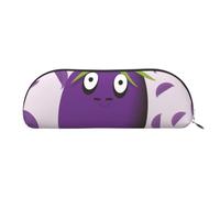 YKLJG Cartoon Eggplant Print Leather Pencil Case with Silver Zipper, PVC Half-Circle Stationery Pouch Organizer for School Office Travel