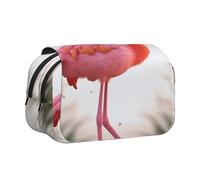 YKLJG Cartoon Flamingo Print Flip-Top Pencil Case Pen Organiser with 2 Zipper Compartments, Large Capacity Makeup Bags for School, Travel & Office