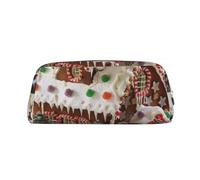 YKLJG Christmas Gingerbread Like Village House Print Leather Pencil Case with Silver Zipper, PVC Stylish Stationery Pouch Organizer for School, Office, or Travel