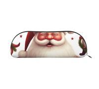 YKLJG Christmas Santa Claus Print Leather Pencil Case with Silver Zipper, PVC Half-Circle Stationery Pouch Organizer for School Office Travel