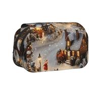YKLJG Christmas Village Print Flip-Top Pencil Case Pen Organiser with 2 Zipper Compartments, Large Capacity Makeup Bags for School, Travel & Office