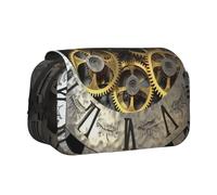 YKLJG Clock Gear Print Flip-Top Pencil Case Pen Organiser with 2 Zipper Compartments, Large Capacity Makeup Bags for School, Travel & Office