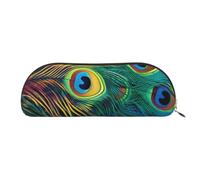 YKLJG Colored Peacock Print Leather Pencil Case with Gold Zipper, PVC Half-Circle Stationery Pouch Organizer for School Office Travel
