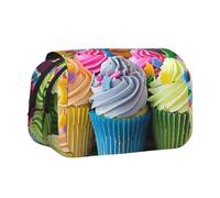 YKLJG Colorful Happy Birthday Cupcakes Print Flip-Top Pencil Case Pen Organiser with 2 Zipper Compartments, Large Capacity Makeup Bags for School, Travel & Office
