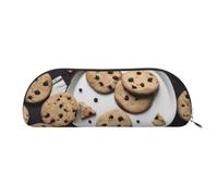 YKLJG Cookies Food Chocolate Chip Biscuits Print Leather Pencil Case with Gold Zipper, PVC Half-Circle Stationery Pouch Organizer for School Office Travel