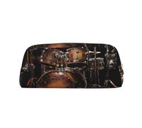 YKLJG Cool Drum Set Print Leather Pencil Case with Silver Zipper, PVC Stylish Stationery Pouch Organizer for School, Office, or Travel