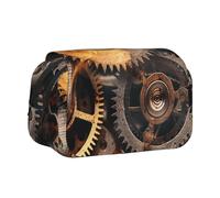 YKLJG Cool Steampunk Gears Print Flip-Top Pencil Case Pen Organiser with 2 Zipper Compartments, Large Capacity Makeup Bags for School, Travel & Office