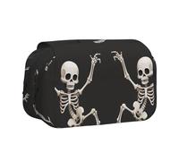 YKLJG Cute Skeleton Dancing Print Flip-Top Pencil Case Pen Organiser with 2 Zipper Compartments, Large Capacity Makeup Bags for School, Travel & Office