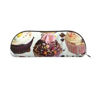 YKLJG Delicious Cupcakes Print Leather Pencil Case with Silver Zipper, PVC Half-Circle Stationery Pouch Organizer for School Office Travel