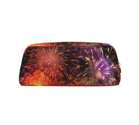 YKLJG Explosion Firework 3D Print Leather Pencil Case with Gold Zipper, PVC Stylish Stationery Pouch Organizer for School, Office, or Travel