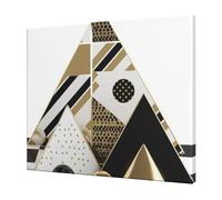 YKLJG Fashion Modern Black White Gold Triangles Printed Wall Art Canvas Prints 60x50 CM Wooden Framed Picture Painting Artwork for Bedroom Kitchen Home Office Decor