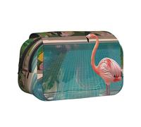 YKLJG Flamingo and Swimming Pool Print Flip-Top Pencil Case Pen Organiser with 2 Zipper Compartments, Large Capacity Makeup Bags for School, Travel & Office
