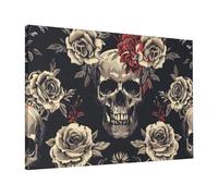 YKLJG Flowers Skull Ornamental Pattern Printed Wall Art Canvas Prints 60x40 CM Wooden Framed Picture Painting Artwork for Bedroom Kitchen Home Office Decor