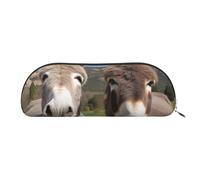 YKLJG Funny Donkeys Print Leather Pencil Case with Silver Zipper, PVC Half-Circle Stationery Pouch Organizer for School Office Travel