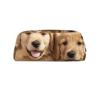 YKLJG Golden Retriever Dogs Puppies Pets Print Leather Pencil Case with Gold Zipper, PVC Stylish Stationery Pouch Organizer for School, Office, or Travel