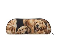 YKLJG Golden Retrievers Print Leather Pencil Case with Gold Zipper, PVC Half-Circle Stationery Pouch Organizer for School Office Travel