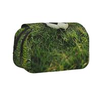 YKLJG Green Grass Soccer Print Print Flip-Top Pencil Case Pen Organiser with 2 Zipper Compartments, Large Capacity Makeup Bags for School, Travel & Office