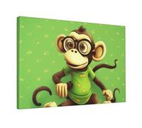 YKLJG Green Monkey Printed Wall Art Canvas Prints 45x30 CM Wooden Framed Picture Painting Artwork for Bedroom Kitchen Home Office Decor