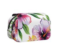 YKLJG Hawaiian Flower Print 1 Print Flip-Top Pencil Case Pen Organiser with 2 Zipper Compartments, Large Capacity Makeup Bags for School, Travel & Office