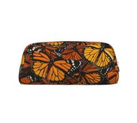 YKLJG Heaps of Orange Monarch Butterflies Print Leather Pencil Case with Silver Zipper, PVC Stylish Stationery Pouch Organizer for School, Office, or Travel