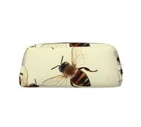 YKLJG Honey bee Print Leather Pencil Case with Silver Zipper, PVC Stylish Stationery Pouch Organizer for School, Office, or Travel